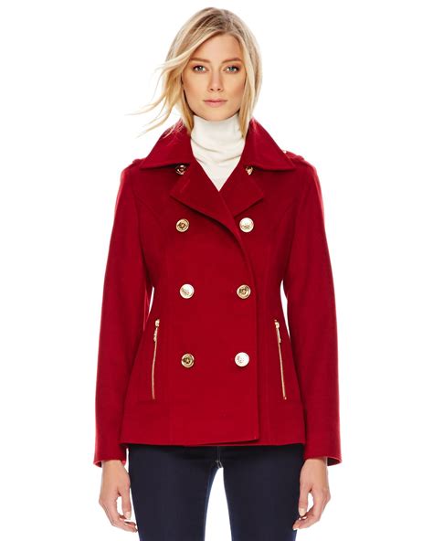 michael kors wool peacoat women's red|Michael Kors Pea Coats for Women .